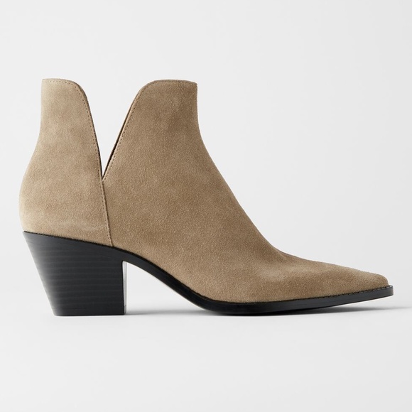Zara Shoes - Zara Leather Heeled Cowboy Sand Ankle Boots - 7.5
